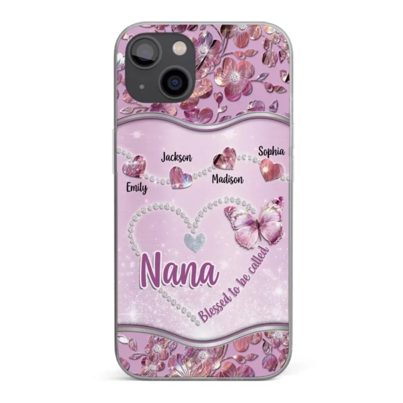 Love Grows in Nana’s Arms - Custom Clear Phone Case with Personalized Family Design - Mother's Day, Gift For Mom, Grandma