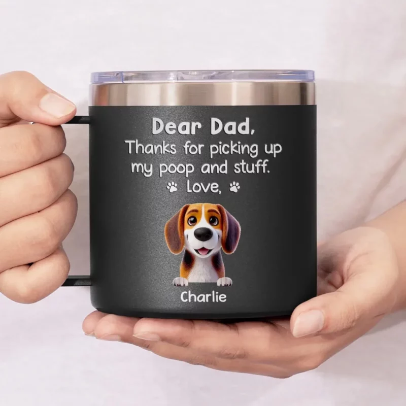 Pet Me, Treat Me, Spoil Me - Personalized Dog & Cat Design 14oz Stainless Steel Tumbler with Handle - Gift Ideas for Owners and Lovers of Pets - Image 4