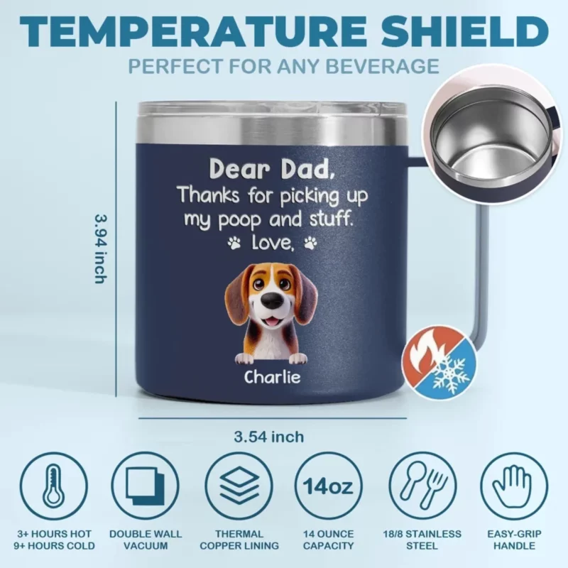 Pet Me, Treat Me, Spoil Me - Personalized Dog & Cat Design 14oz Stainless Steel Tumbler with Handle - Gift Ideas for Owners and Lovers of Pets - Image 5