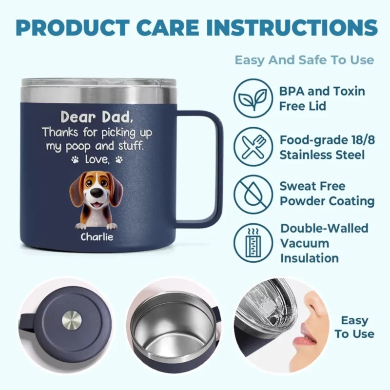 Pet Me, Treat Me, Spoil Me - Personalized Dog & Cat Design 14oz Stainless Steel Tumbler with Handle - Gift Ideas for Owners and Lovers of Pets - Image 6