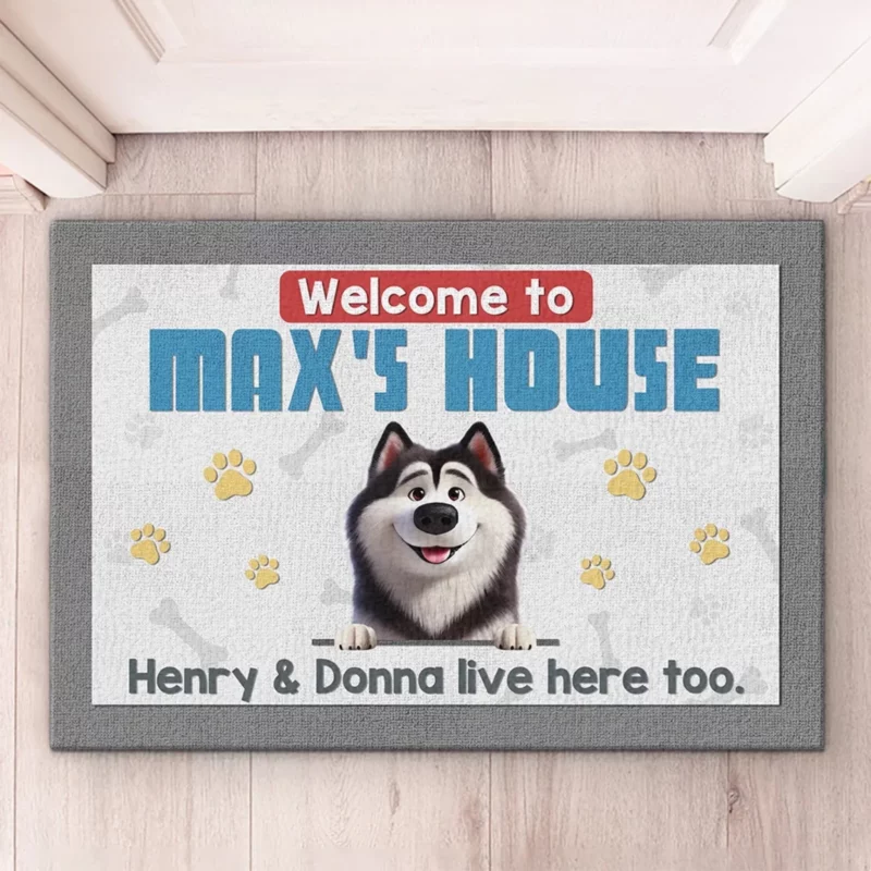 Welcome! I Let the Human Stay Here Too  - Custom Dog & Cat Decorative Mat for Your Home - Perfect Housewarming Gift for Pet Owners & Animal Lovers