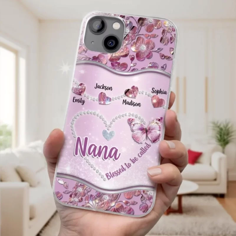 Love Grows in Nana’s Arms - Custom Clear Phone Case with Personalized Family Design - Mother's Day, Gift For Mom, Grandma - Image 3