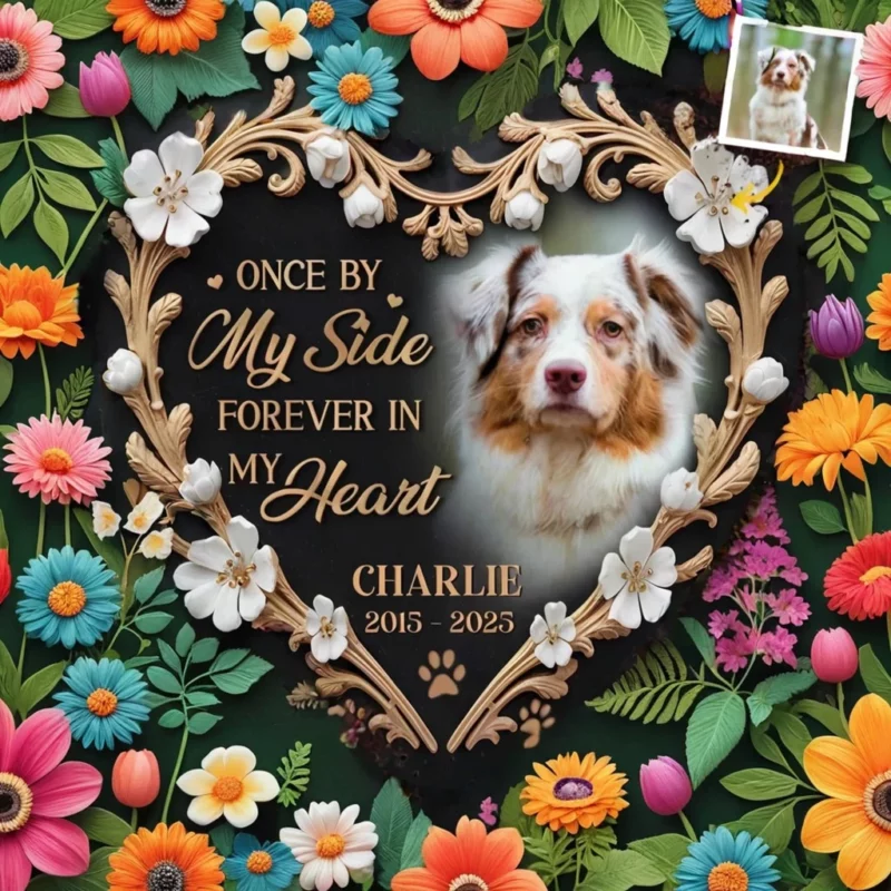 Custom Photo In Every Paw Print, A Memory - Custom Engraved Memorial Stone - Gift For Pet Owners, Pet Lovers