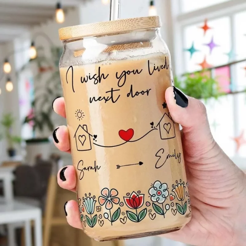 If Only You Were a Knock Away - Customizable Bestie Glass Cup for Cold Beverages - Special Gift For Bestie, BFF