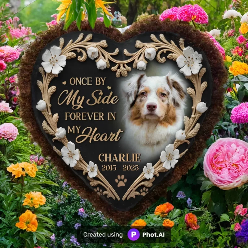Custom Photo In Every Paw Print, A Memory - Custom Engraved Memorial Stone - Gift For Pet Owners, Pet Lovers - Image 3